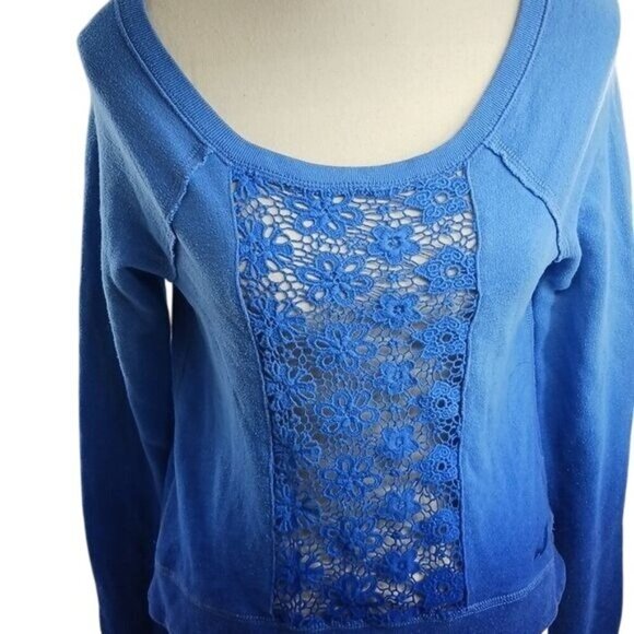 Hollister Womens S Blue Lace Front Pullover Sweatshirt Long Sleeve Top - Picture 3 of 7